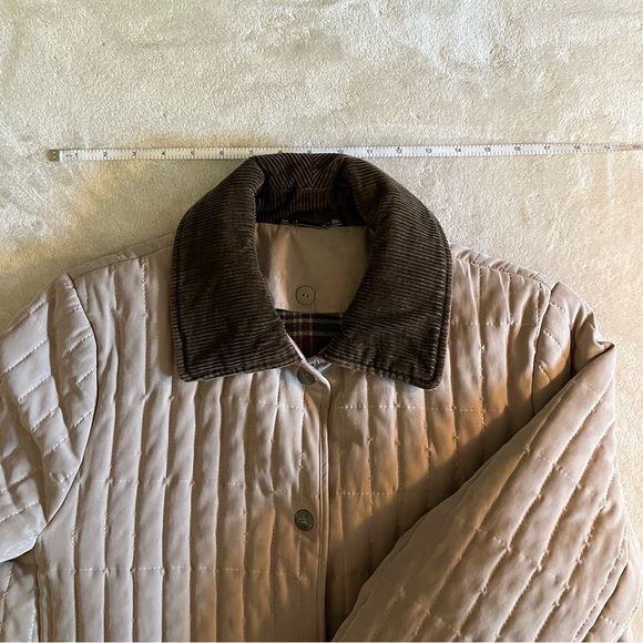 Beige Quilted Button Up Coat with Plaid liner - Picture 3 of 11
